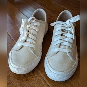 Frye Gia Canvas Women's Size 8 Off White / Cream Low Lace Sneakers Suede Trim